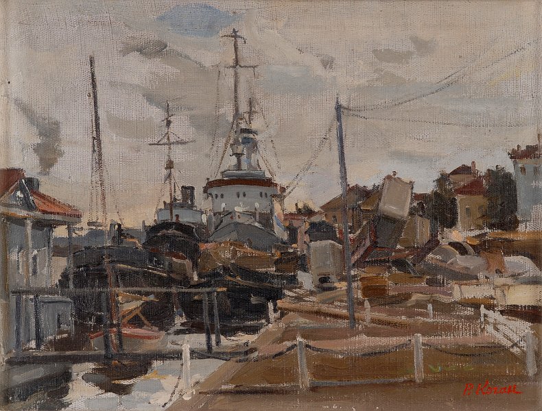 Leningrad harbor 1949 oil on canvas 39x43